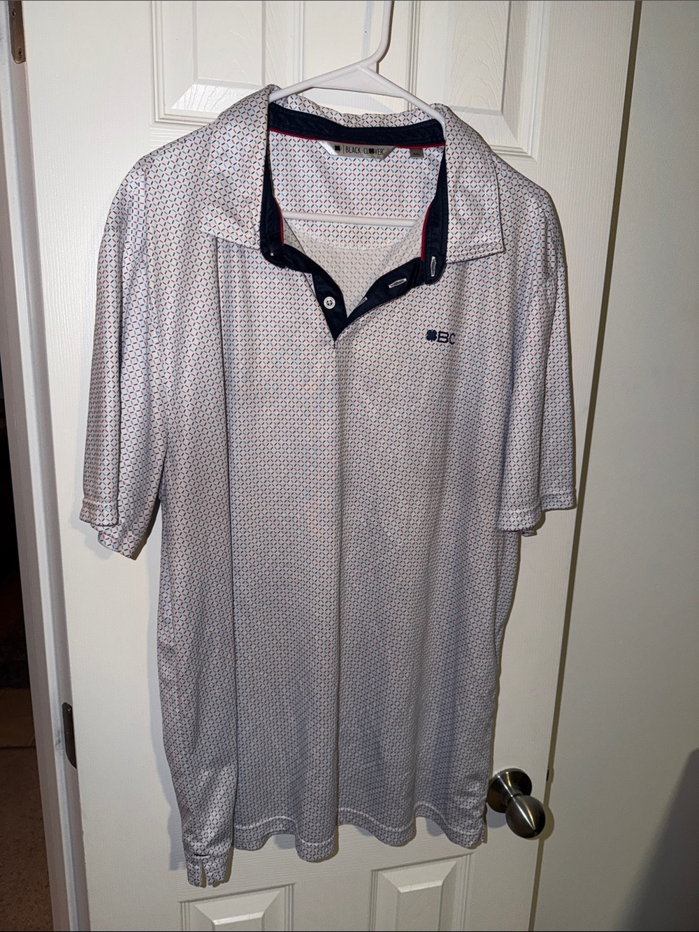 Men’s White/ Navy Microprint Polo Shirt Black Clover